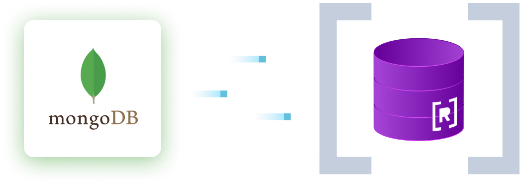 MongoDB logo with data flowing to Rockset data store